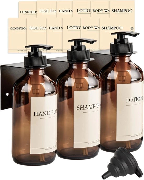 Dispensatore di sapone - fissaggio a muro - adatto per la stanza da bagno - 240 ml - vetro - acciaio inossidabile
