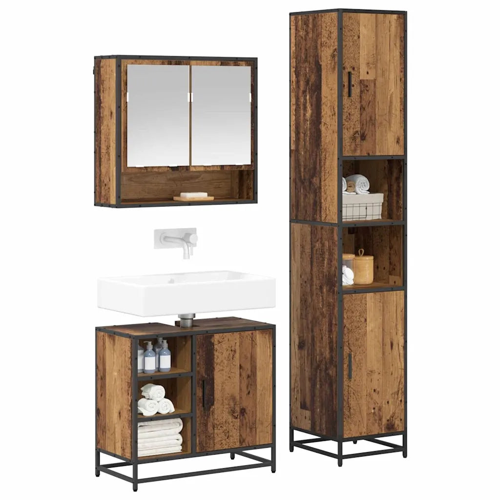 Set di mobili per il bagno con lo scaffale 3 pcs Legno vecchio 3402438