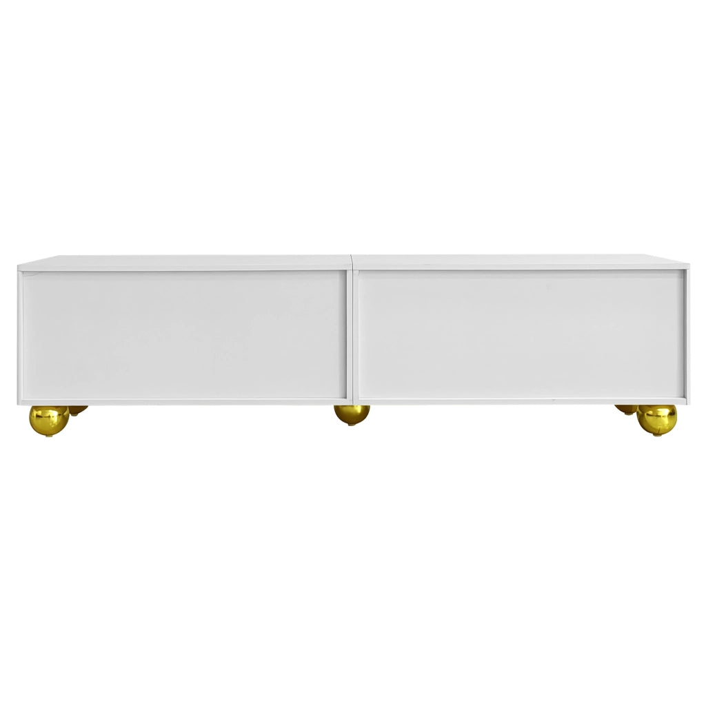 Mobile TV 170x38x44 cm; ante push-to-open con dettagli oro; pannello truciolare bianco