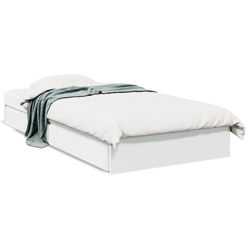 Letto singolo | Letto per adulti | Giroletto con Cassetti Bianco 75x190 cm in Legno Multistrato