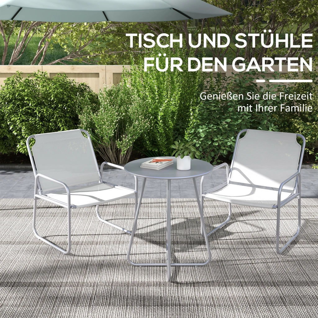 Set da giardino a 3 pezzi: 2 poltrone in tessuto traspirante + tavolino rotondo ?60 cm; grigio chiaro