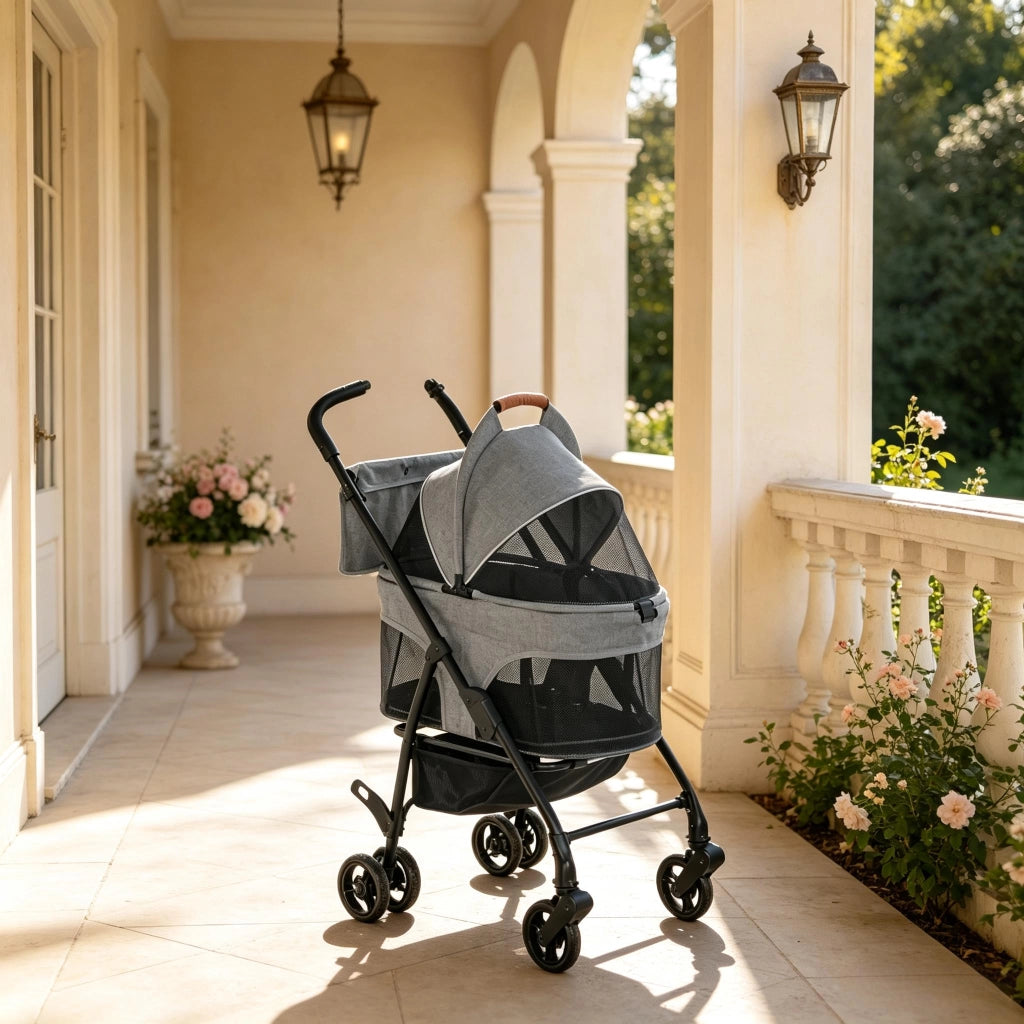 PASSEGGINO PER CANI 3 IN 1 Grigio in tessuto Oxford 69x47x101 cm
