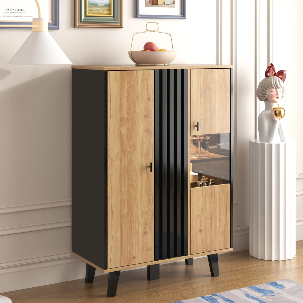 OKWISH Vetrina Credenza con 2 Ante, 3 Ripiani e Illuminazione LED, per Soggiorno o Sala da Pranzo, 80 x 40 x 120 cm
