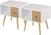 Set di 2 comodini - robusto e stile - bianco con legno chiaro - design lineare e senza tempo - pratico e moderno - 48x40x50 cm
