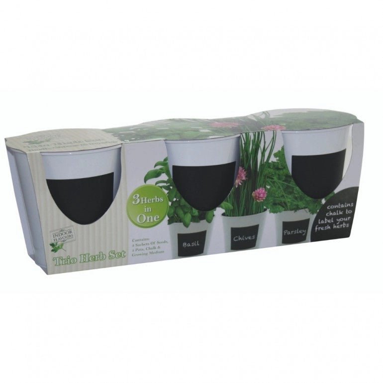 Kit Coltivazione di Basilico, Prezzemolo e Erba Cipollina, con vasi, terriccio e semi