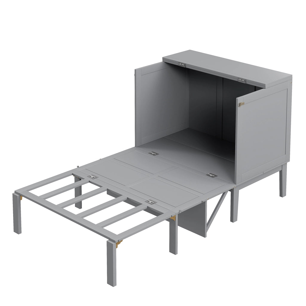 Letto a scomparsa verticale singolo 90×200 cm salvaspazio con rete; senza materasso; legno; grigio