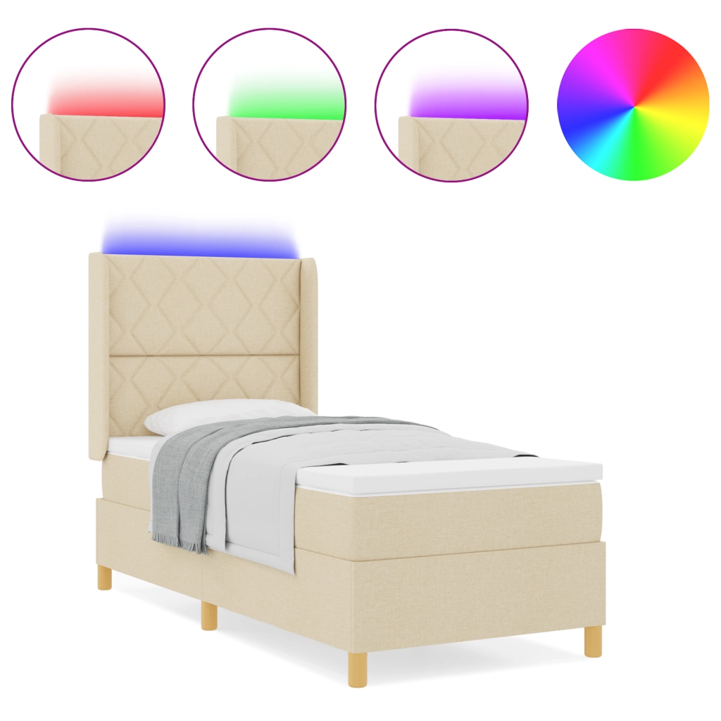 Letto a Molle con Materasso e LED Crema 100x200 cm Tessuto