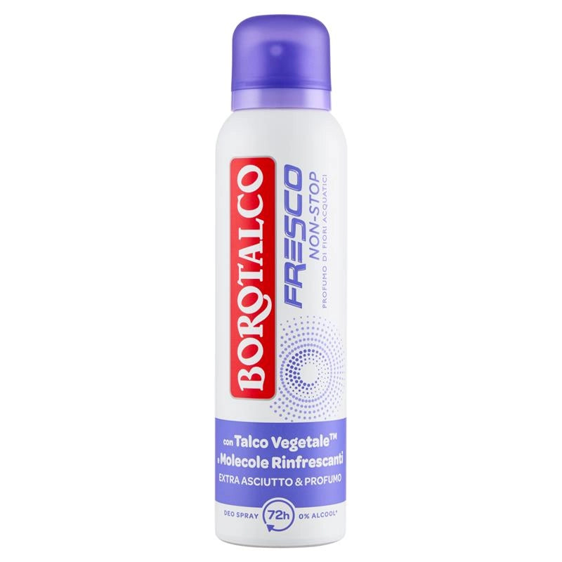 BOROTALCO DEODORANTE SPRAY FRESCO NO STOP PROFUMO DI FIORI ACQUATICI CON TALCO VEGETALE E MOLECOLE RINFRESCANTI 150 ML