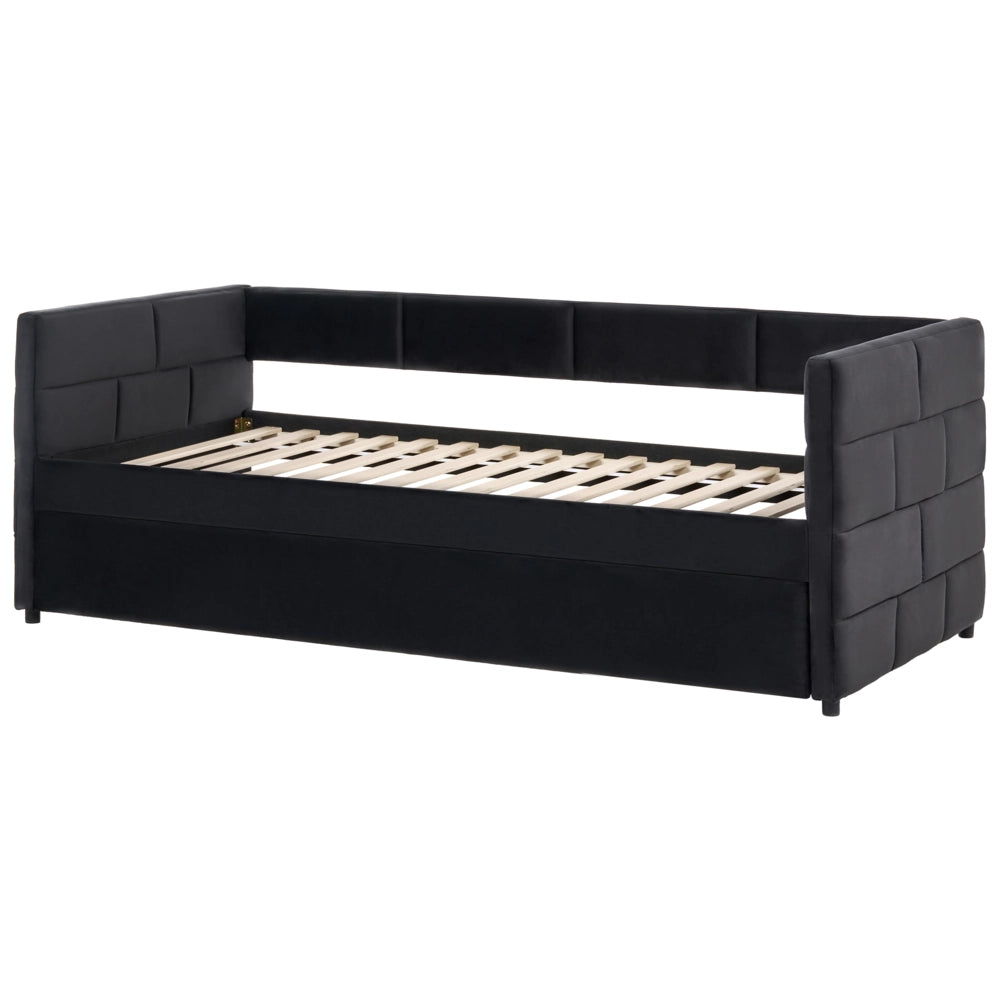 Letto singolo con secondo letto a scomparsa in velluto nero 90 x 200 cm camera da letto cameretta