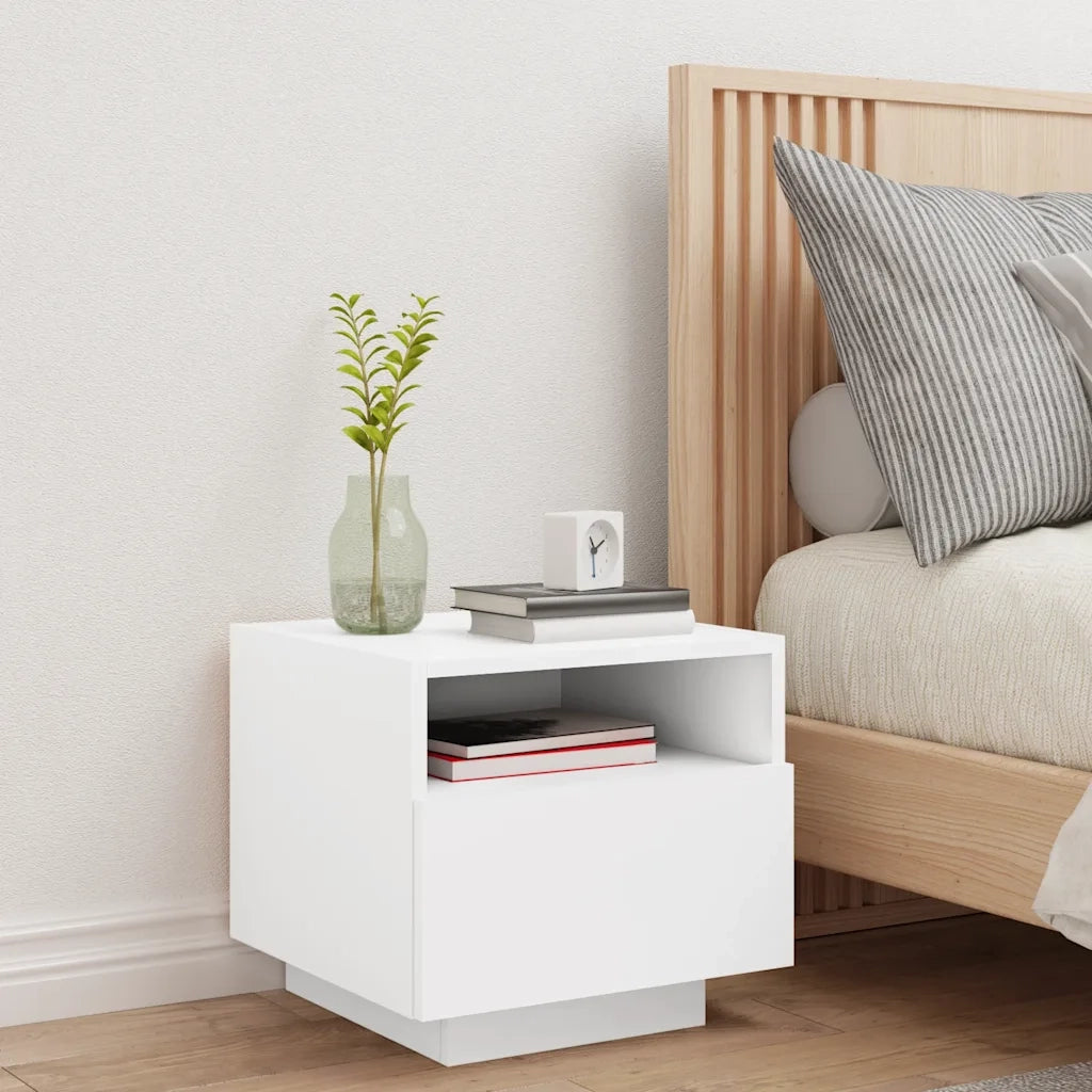 Comodino | Armadio da Notte | Mobiletto da notte con Luci LED Bianco 40x39x37 cm