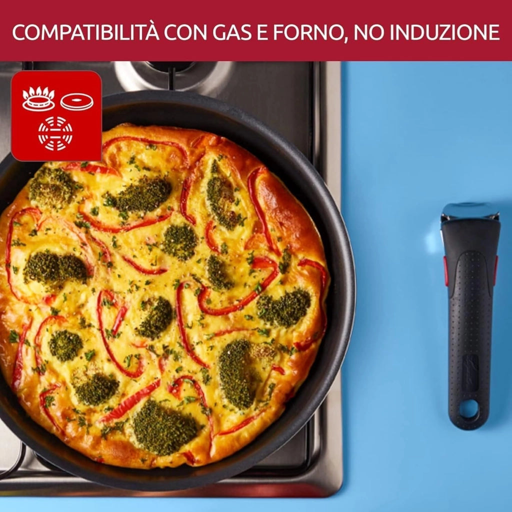 Lagostina Ingenio Essential Plus Set di Pentole, Alluminio per Gas e Forno (no induzione), 17 Pezzi, 2 Casseruole Fonde, 2 Padelle, Tegame, Wok, 5 Coperchi, 5 Proteggi Padella e Manico Removibile