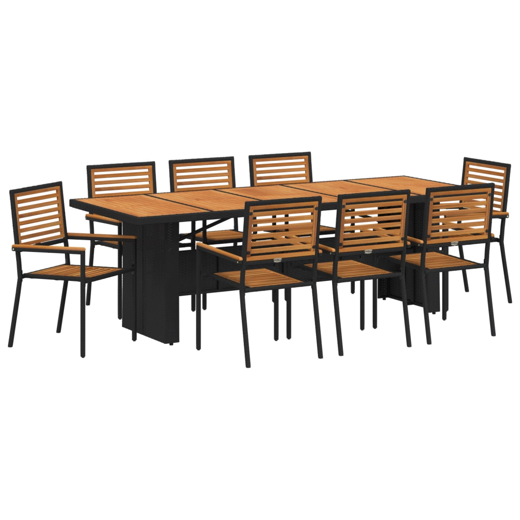Set da Pranzo da Giardino 9 Pezzi Nero Polyrattan Acacia