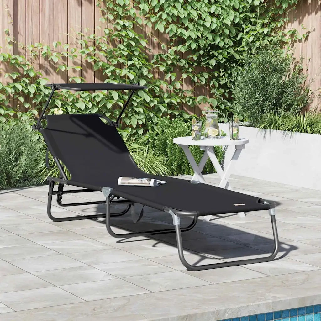 Lettino Prendisole | Sdraio da giardino | Lettino da sole pieghevole Nero 190 x 57 x 81 cm Oxford