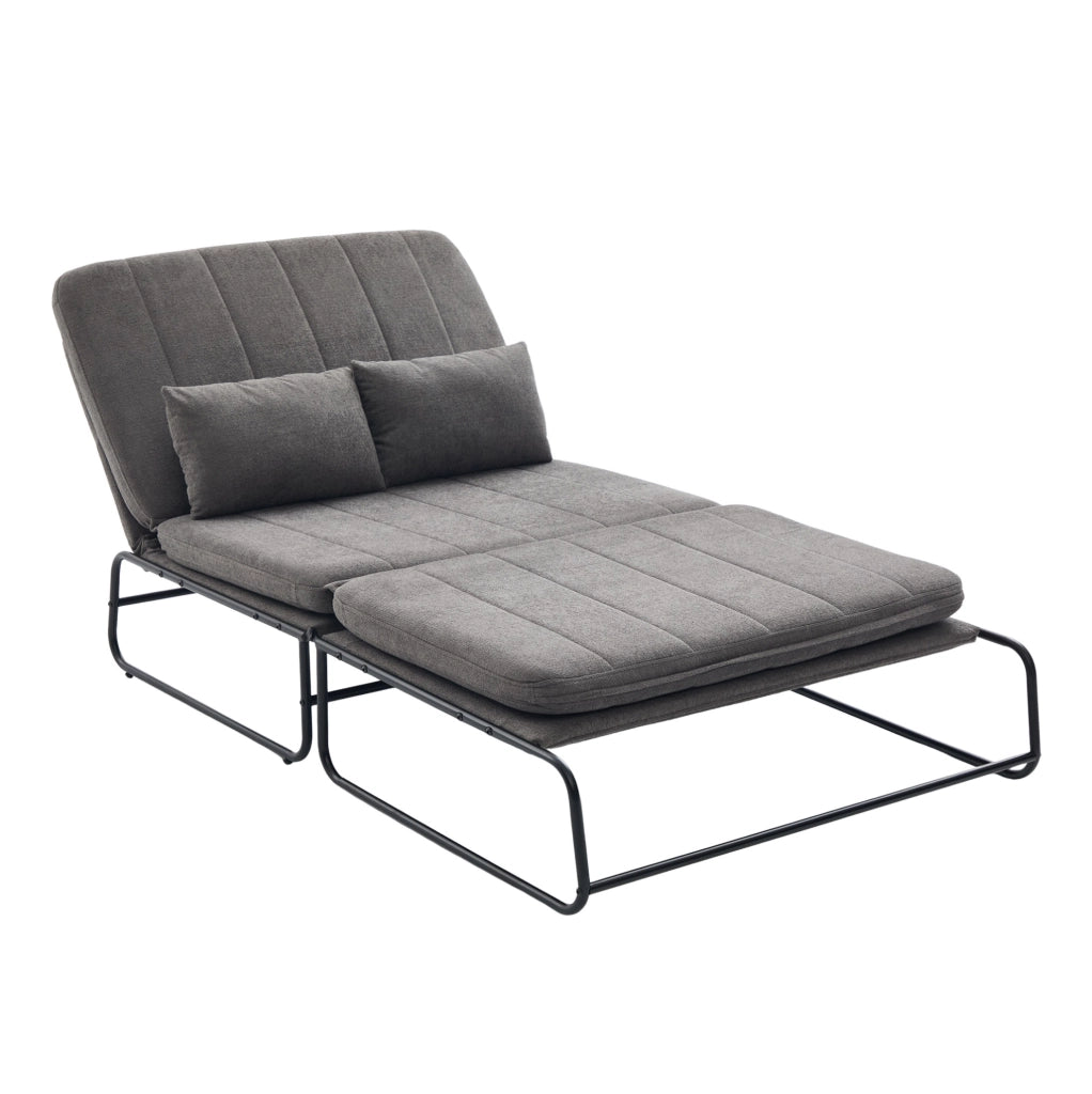 Divano letto 2 posti convertibile con struttura in metallo; chenille grigio; 104x85x92 cm