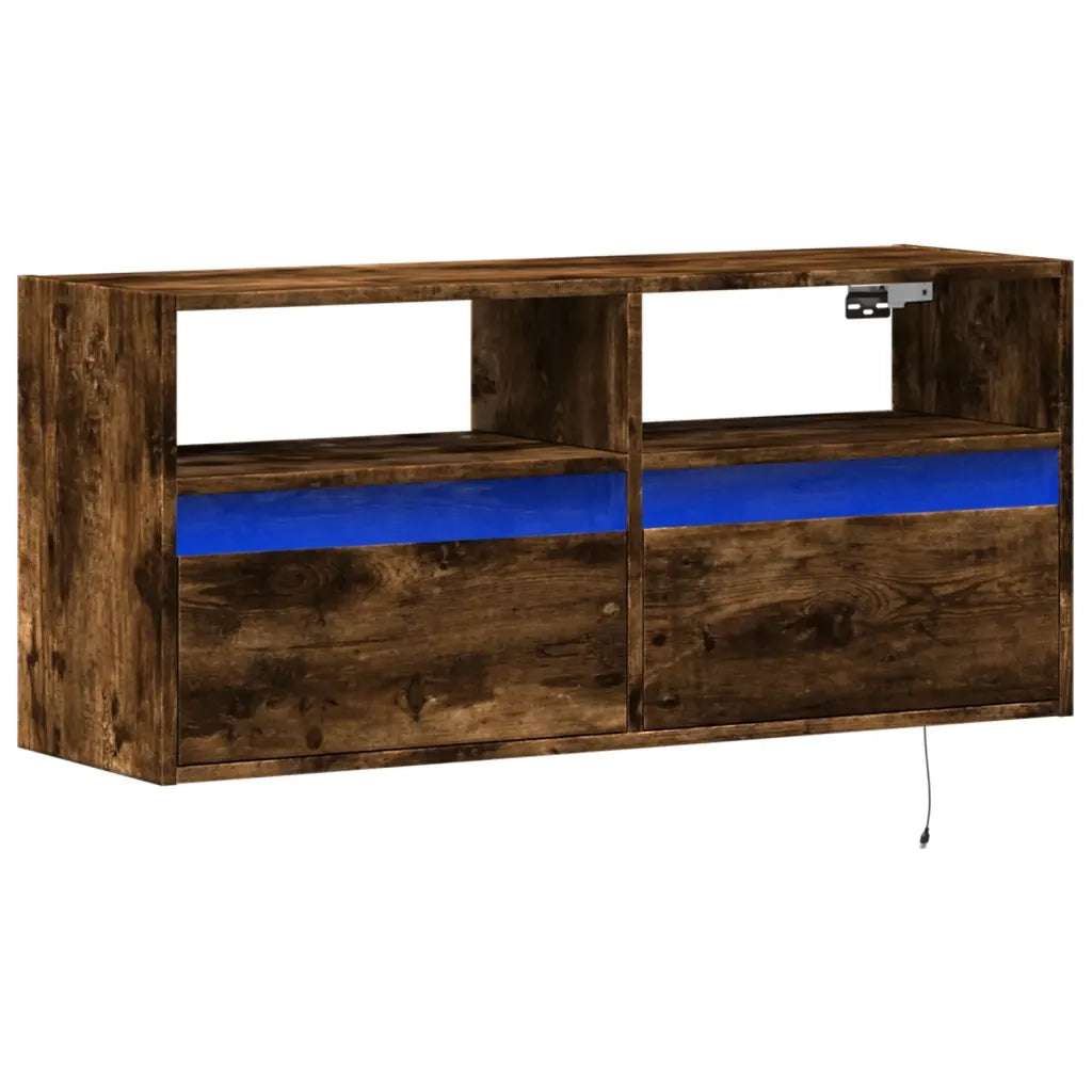 Mobile TV a Parete con Luci LED Rovere Fumo 100x31x45 cm