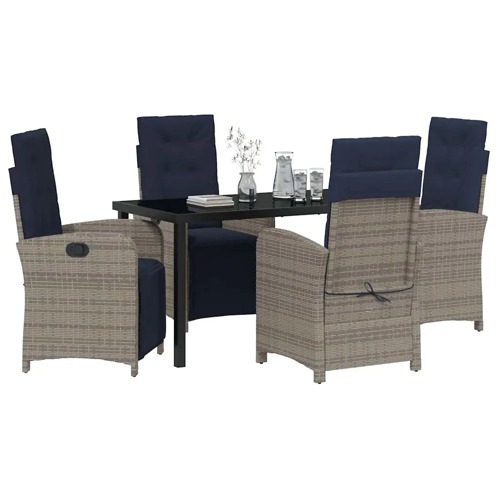 Set da Pranzo per Giardino con cuscino 5 pcs Grigio polyrattan