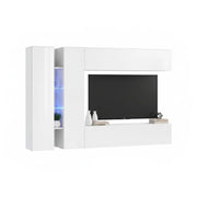 Mobile Soggiorno Enstatite, Parete Attrezzata 15 Ripiani Made in Italy, 280x30x180h cm Bianco Lucido