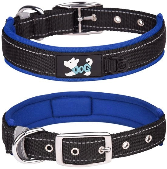 Collare per cani - Collare riflettente - Adattabile e imbottito - Blu scuro - Per cani grandi - Ideale per attività quotidiane