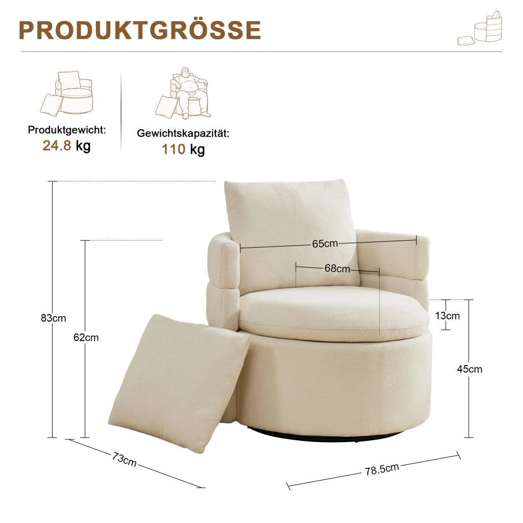 POLTRONA girevole 360° con contenitore nascosto 72 x 66,5 x 76 cm Chenille Avorio