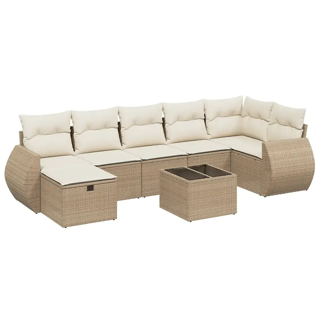 Set Divano da Giardino 8 pz con Cuscini Beige in Polyrattan
