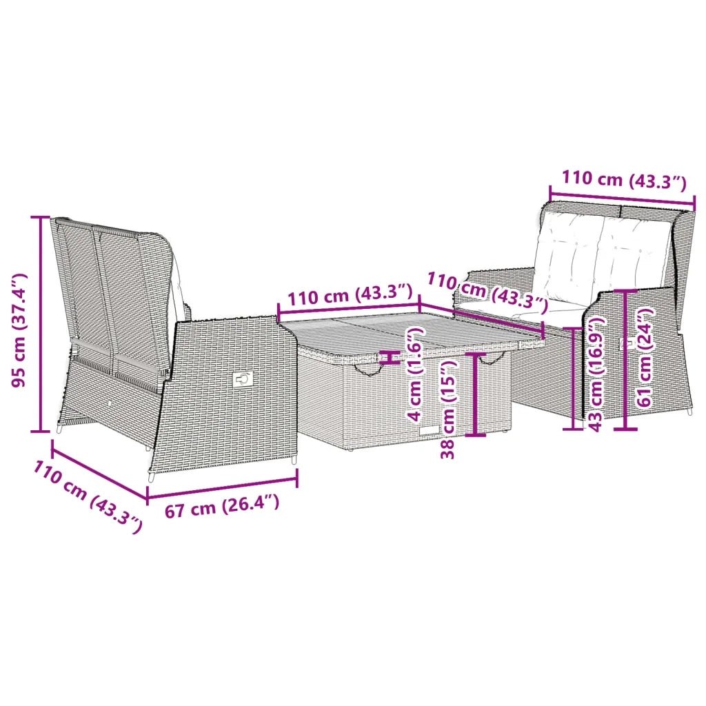 Set Divani da Giardino 3 pz con Cuscini in Polyrattan Grigio 3262742