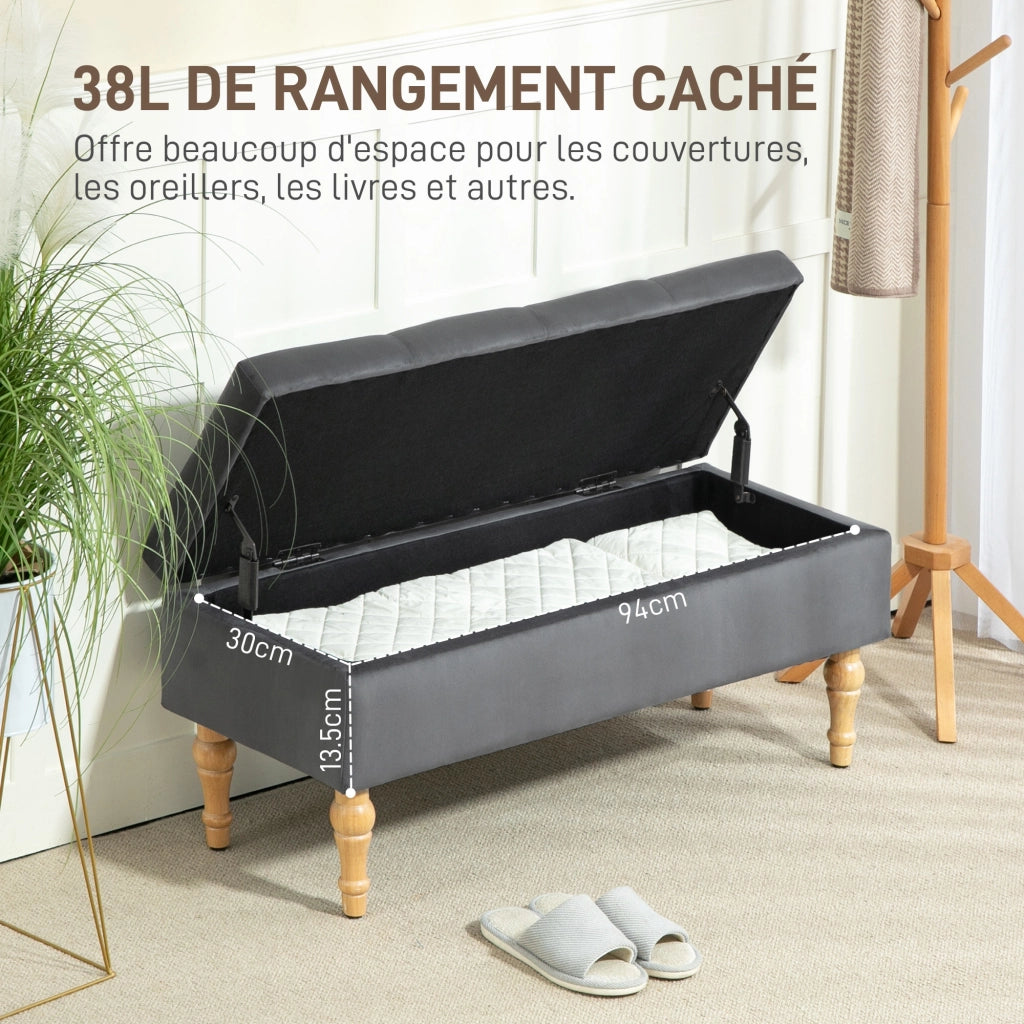 Divanetto 2 posti con contenitore ¨C zephmum ¨C velluto grigio scuro con piedi in legno