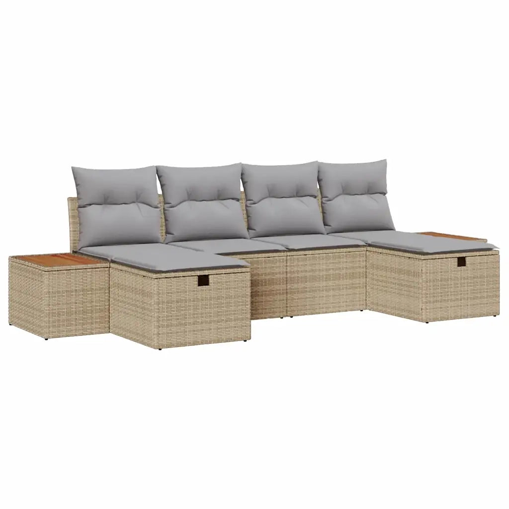 Set Divano da Giardino con cuscino 6 pcs Beige polyrattan 3360984