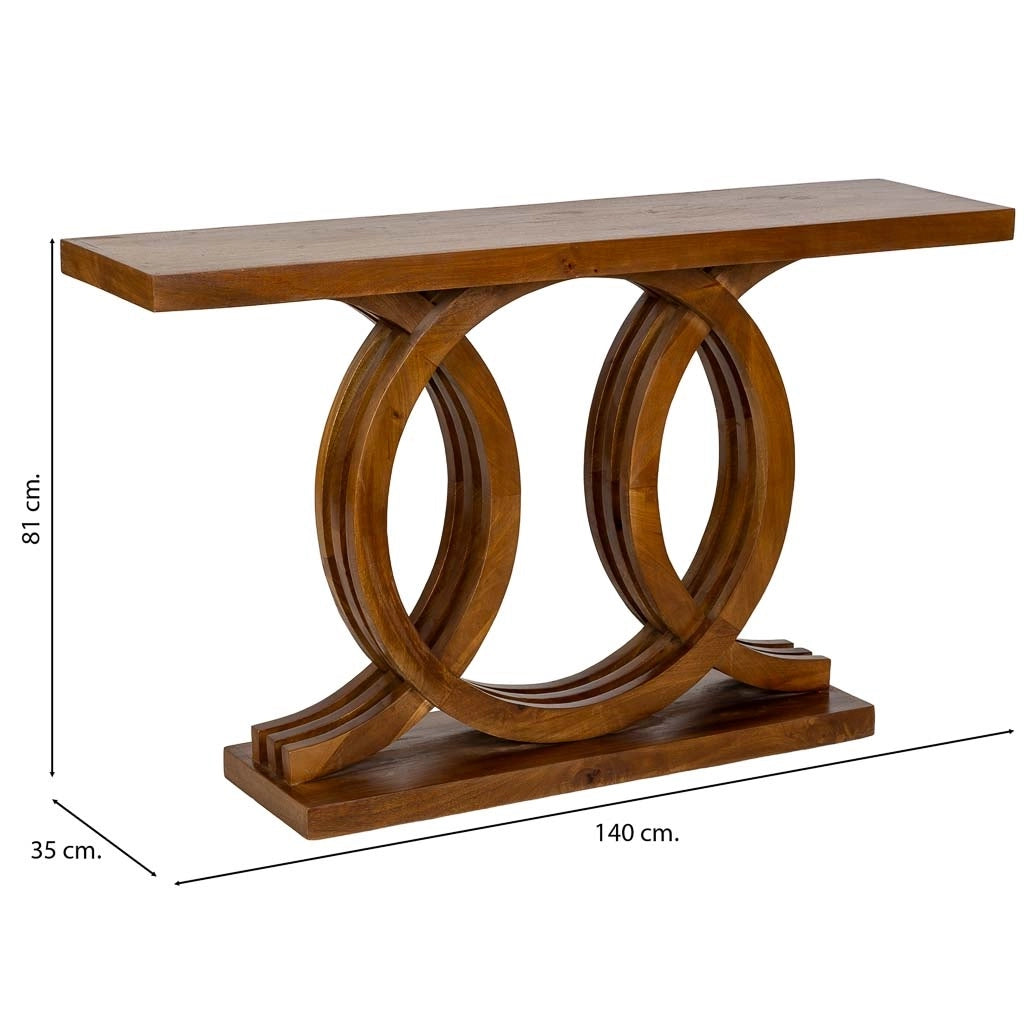 Tavolino da ingresso artigianale in legno marrone 140x35x81h cm