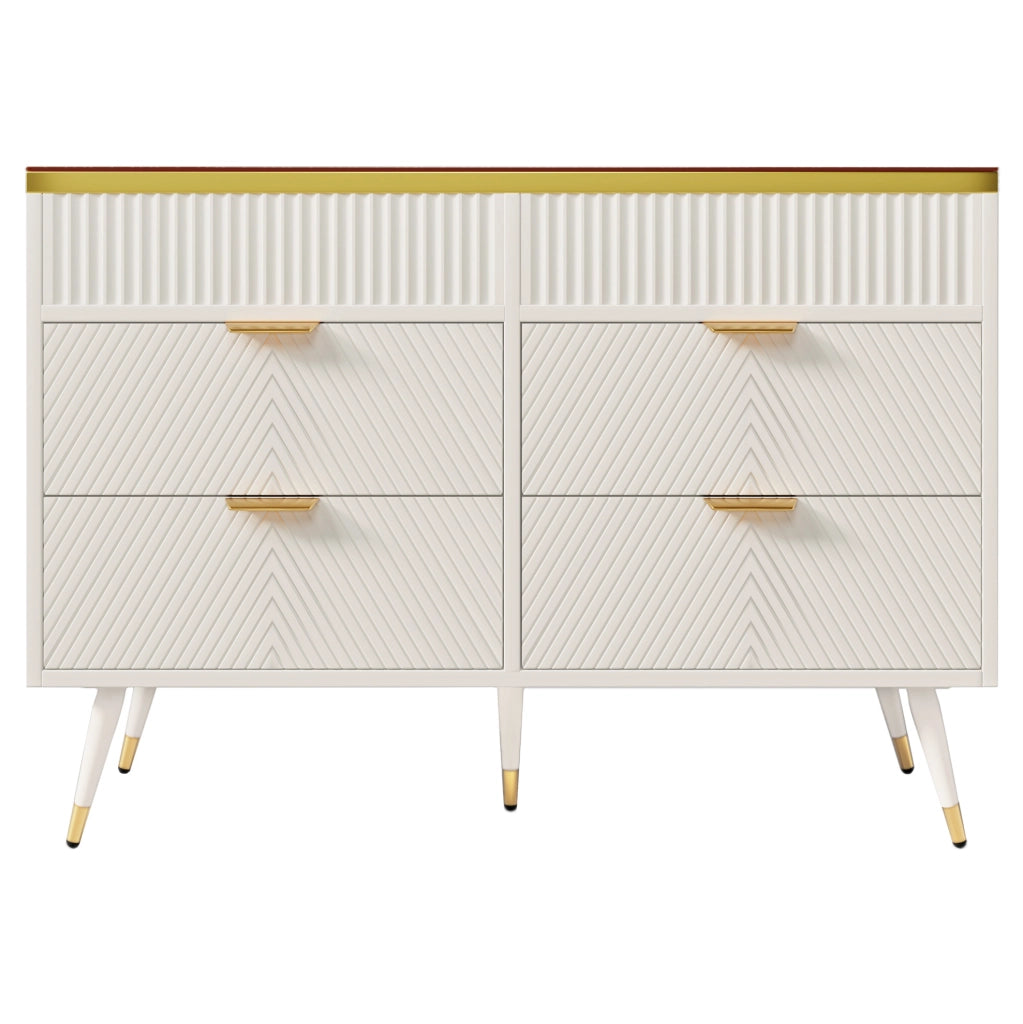 Cassettiera 120x40x76 cm con 6 cassetti; vetro marrone e bianco