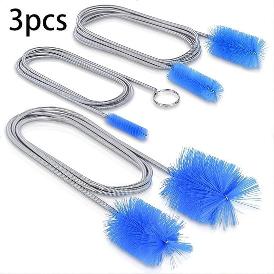 Set di 3 spazzole per canne fumarie a lunga mano con teste doppie e spazzola per pulizia del tubo in acciaio inossidabile per la pulizia di cucina, lato doccia e tubi, inclusa uncino potente per l'aspirazione dei tubi fognari