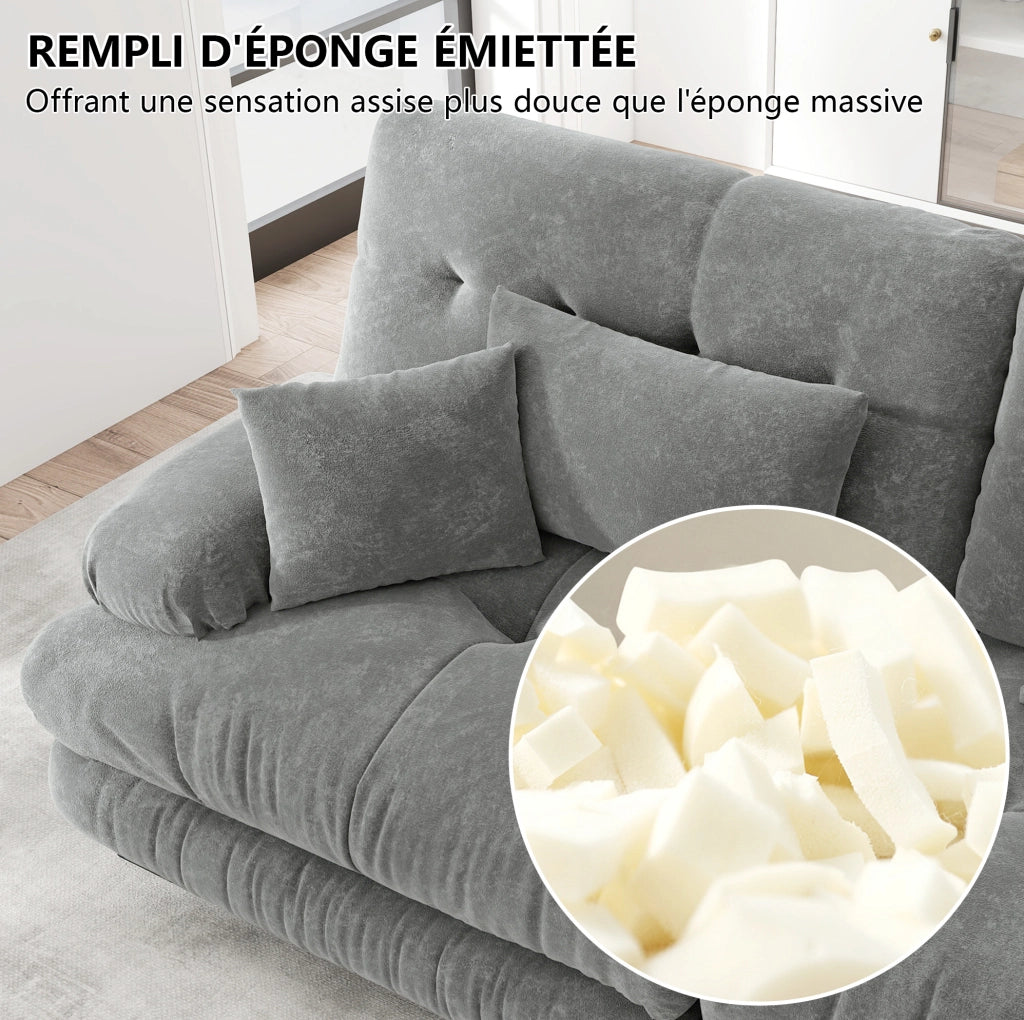 Divano angolare modulare a forma di U 4 posti in chenille grigia con pouf mobile