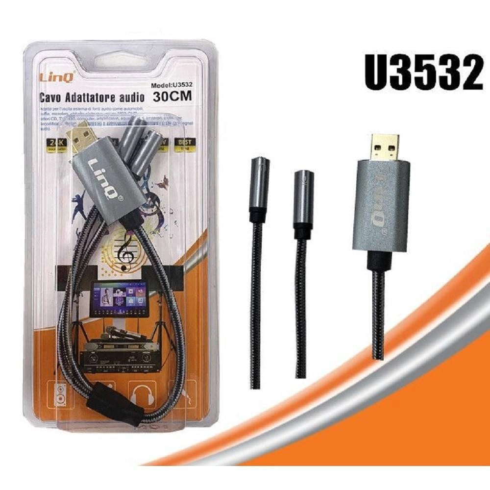 Trade Shop - Adattatore Audio Usb Maschio A 2 Jack Aux 3.5mm Femmina Microfono Cavo 30cm U3532 -