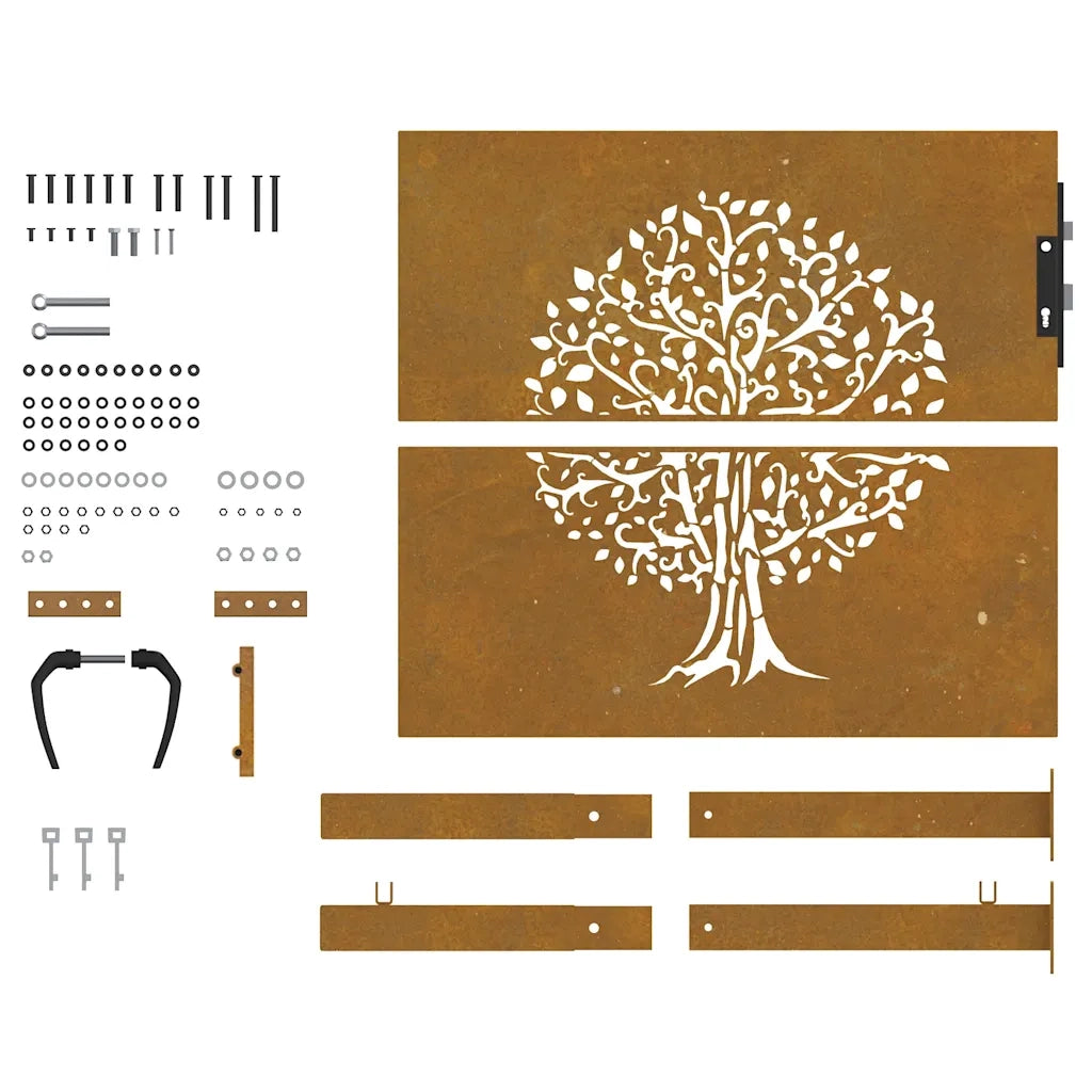 Cancello da giardino 100x100 cm in acciaio Corten con design ad albero 153215