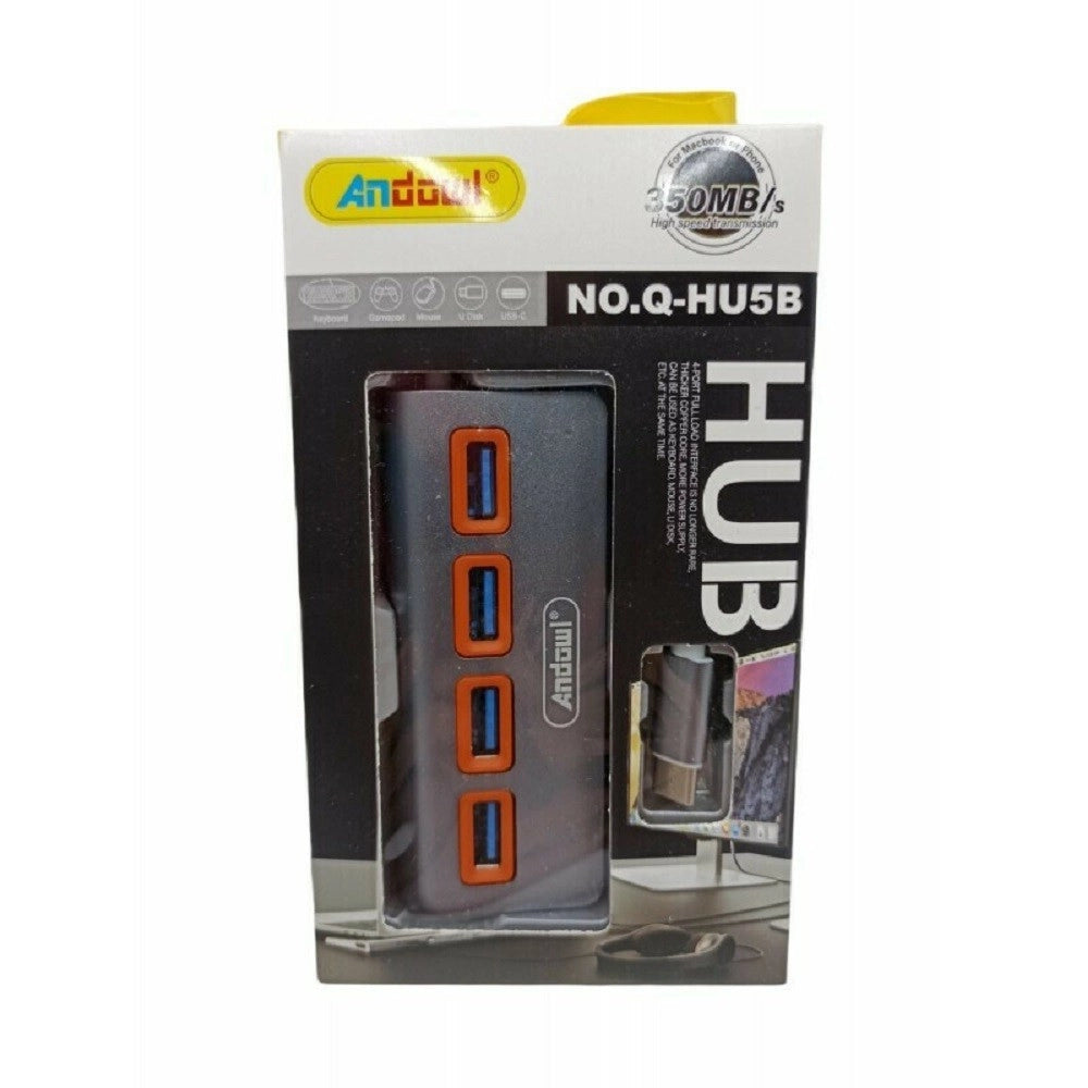 Trade Shop - Hub 4 Porte Usb 3.0 Con Connessione Usb-c Type-c Q-hu5b Collegamento Dispositivi -