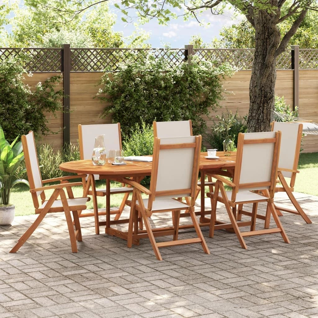 Set da pranzo da giardino 7 pezzi in legno massello di acacia e textilene, set tavolo e sedie da giardino, tavolo terrazza esterna e sedie, set terrazza, mobili da giardino esterno - 3279290