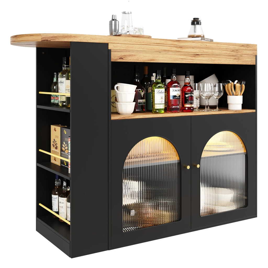Tavolo Bar Allungabile con LED ¨C MINIMAL ¨C Nero, 138-193x39x105 cm