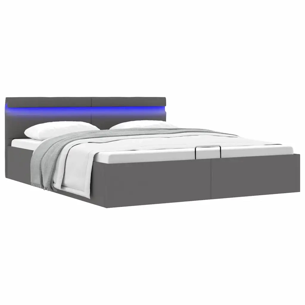 Giroletto Contenitore Idraulico LED Grigio Similpelle 160x200cm