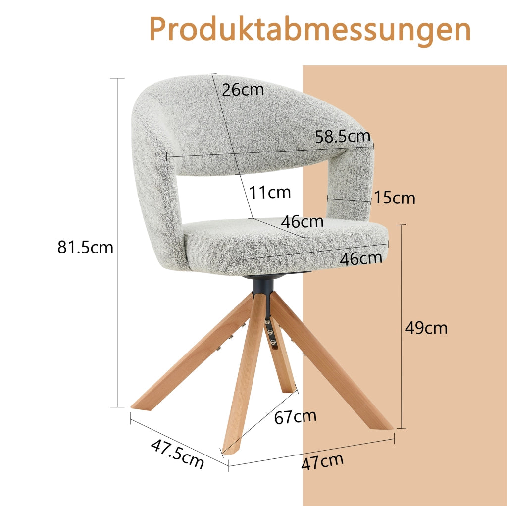 Sedia girevole 81;5 cm con schienale curvo in tessuto e legno grigio chiaro e naturale