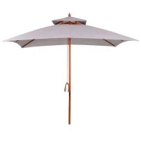 Ombrellone da Giardino 3x3m con 8 Stecche in Bambù e Copertura Parasole a 2 Livelli, Grigio