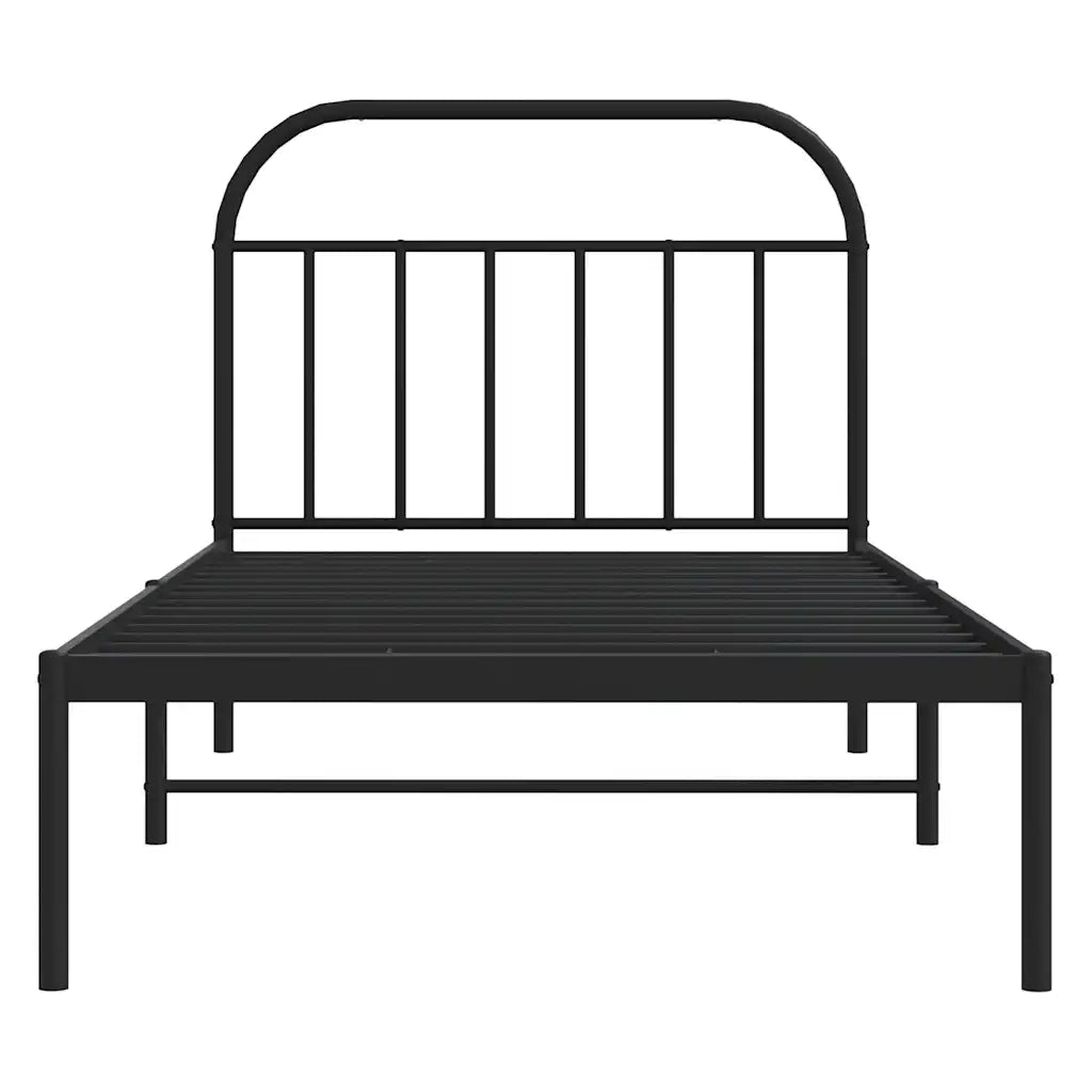 Letto singolo | Letto per adulti | Giroletto con Testiera in Metallo Nero 100x190 cm