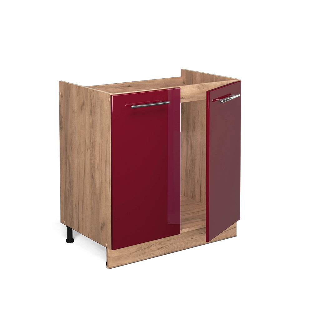 Mobile lavello cucina Fame-Line Bordeaux lucido/Rovere dorato 80 cm, PL Antracite Vicco