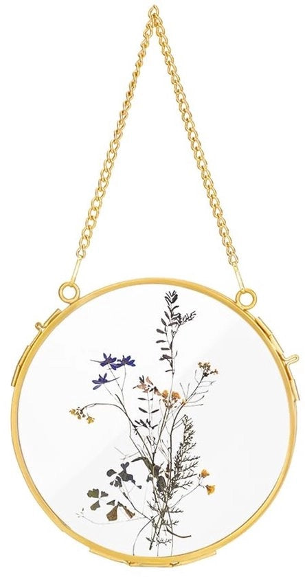 Quadro di Foto con Fiori Secchi - Design Moderno - Vetro Giallo - Vetro Doppio - Ideale per la Decorazione di Parete - Adatto per Foto ...