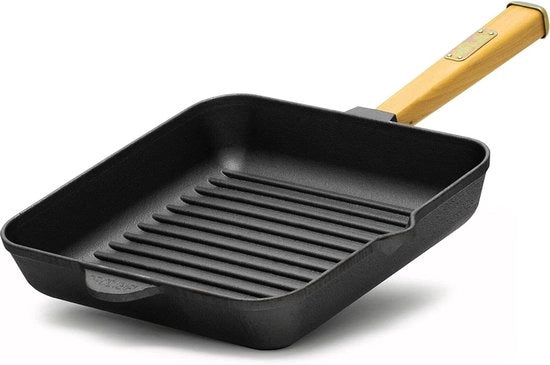 Grillpan 28 cm con maniglia accessibile, padella per stecchi in ghisa, Adatto per barbecue a gas, forno, griglia, tutti gli forni riscaldati