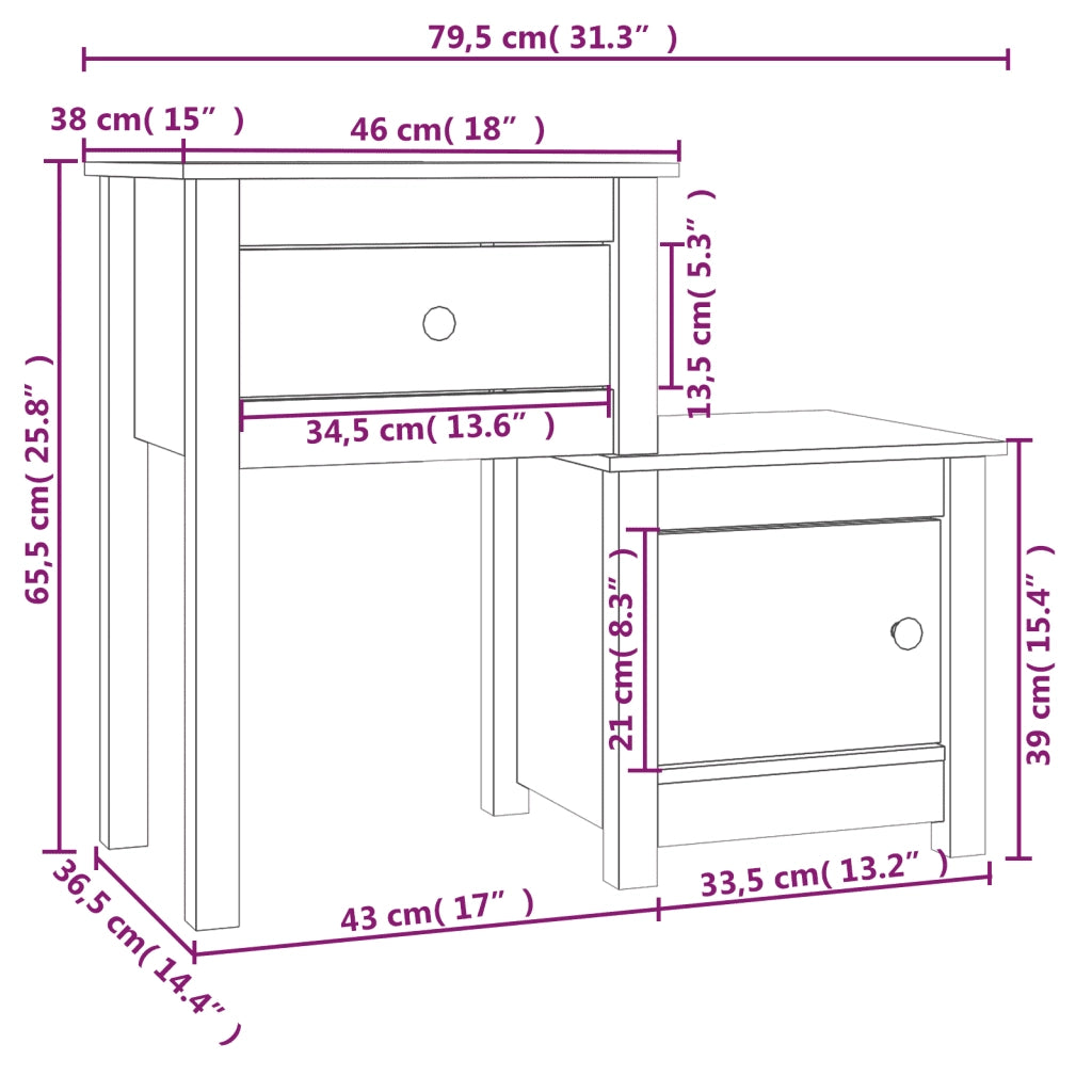 Comodino Bianco 79,5x38x65,5 cm in Legno Massello di Pino 814541