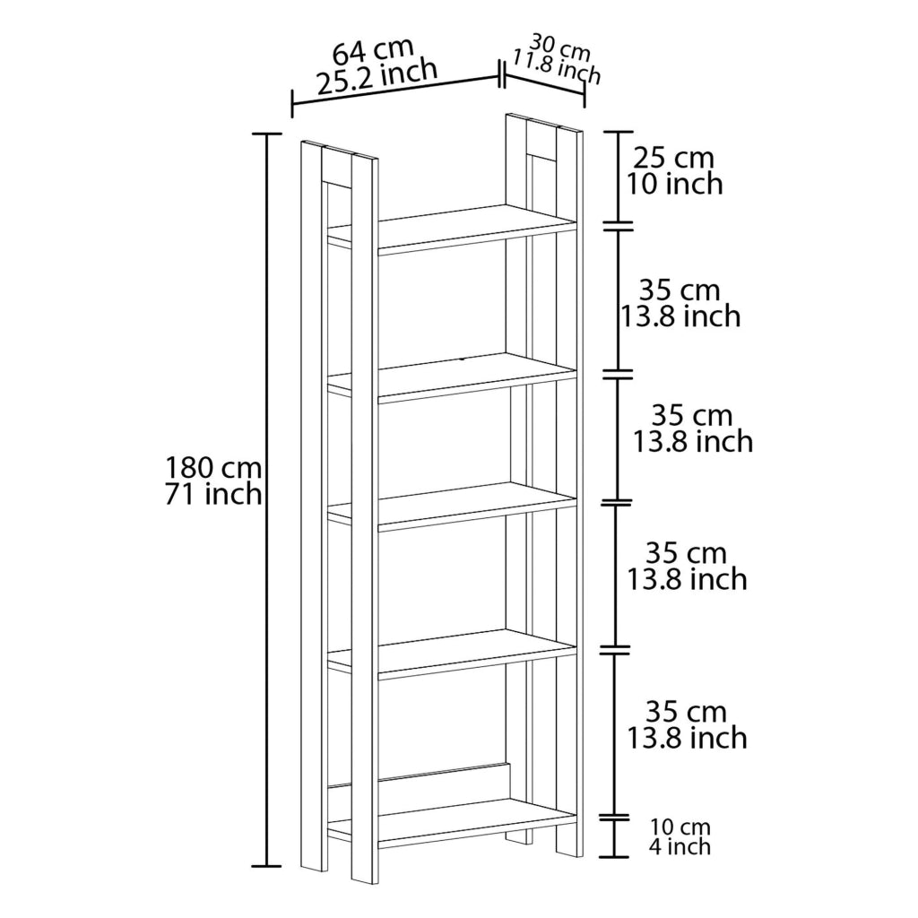 Biblioteca Mantello, Libreria 5 Ripiani, 64x30x180h cm Marrone Rovere
