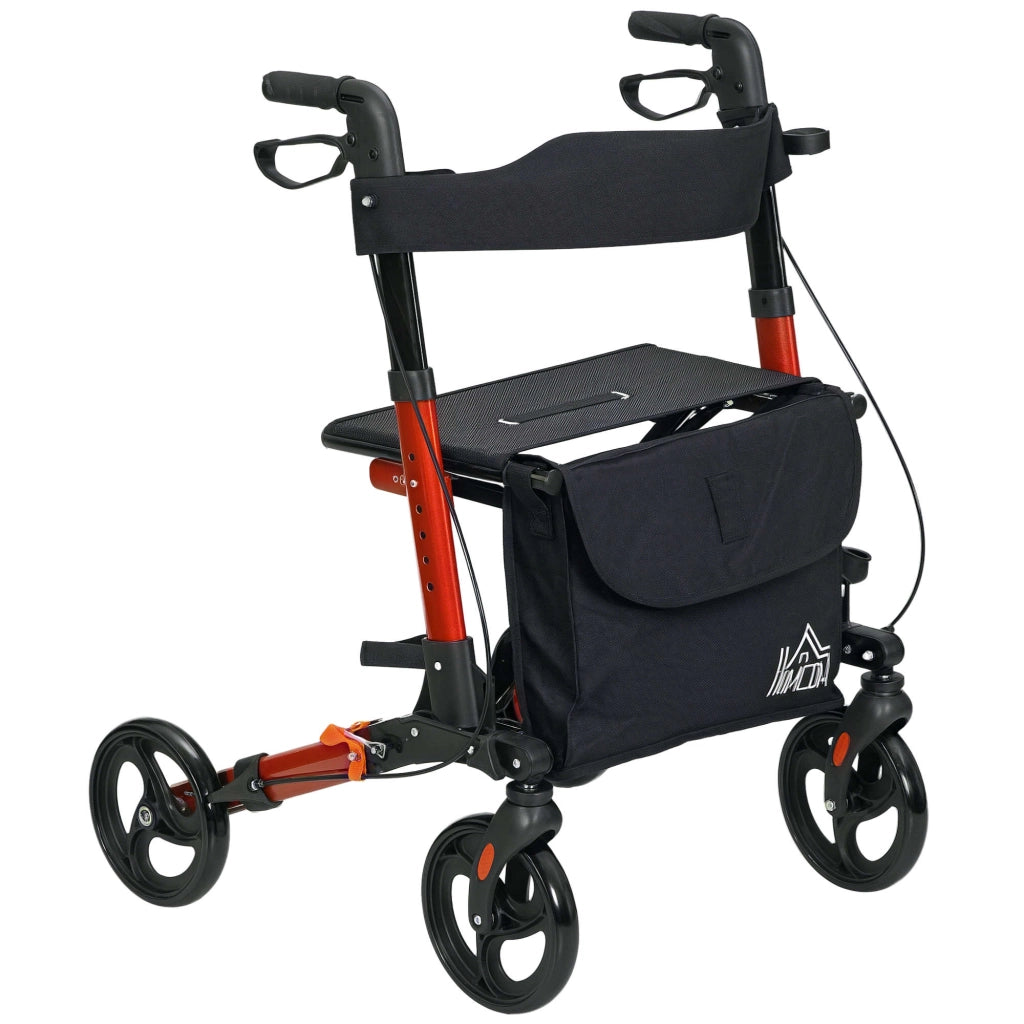 Deambulatore a 4 Ruote Pieghevole in Alluminio ¨C zephmum ¨C Rosso, 64x67x92cm