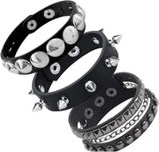 Set di bracciali in pelle con stampe punk - 3 pezzi, Bracciali in pelle regolabili