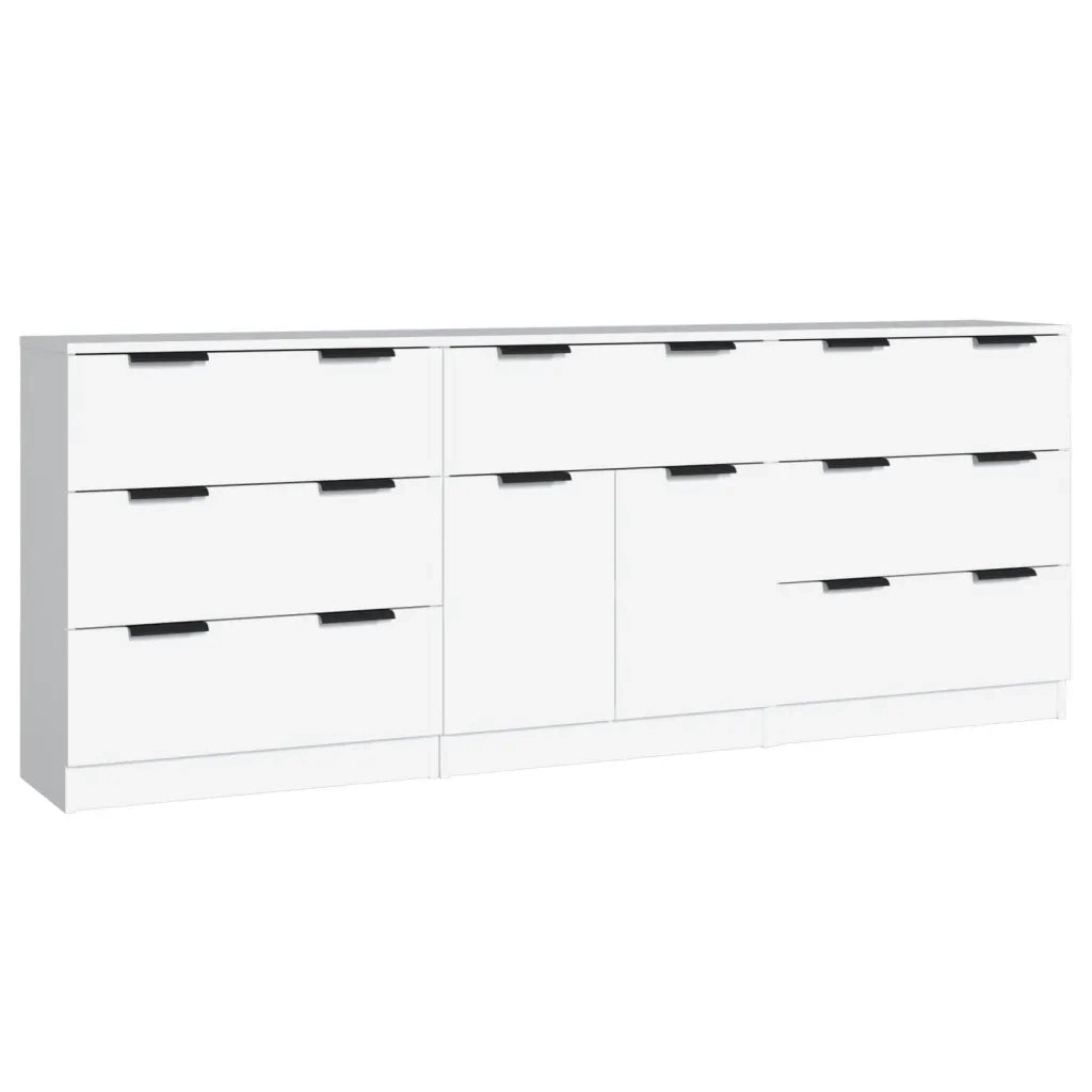 Credenze 3 pz | Madia | Buffet da pranzo | Armadio da pranzo Bianche in Legno Multistrato