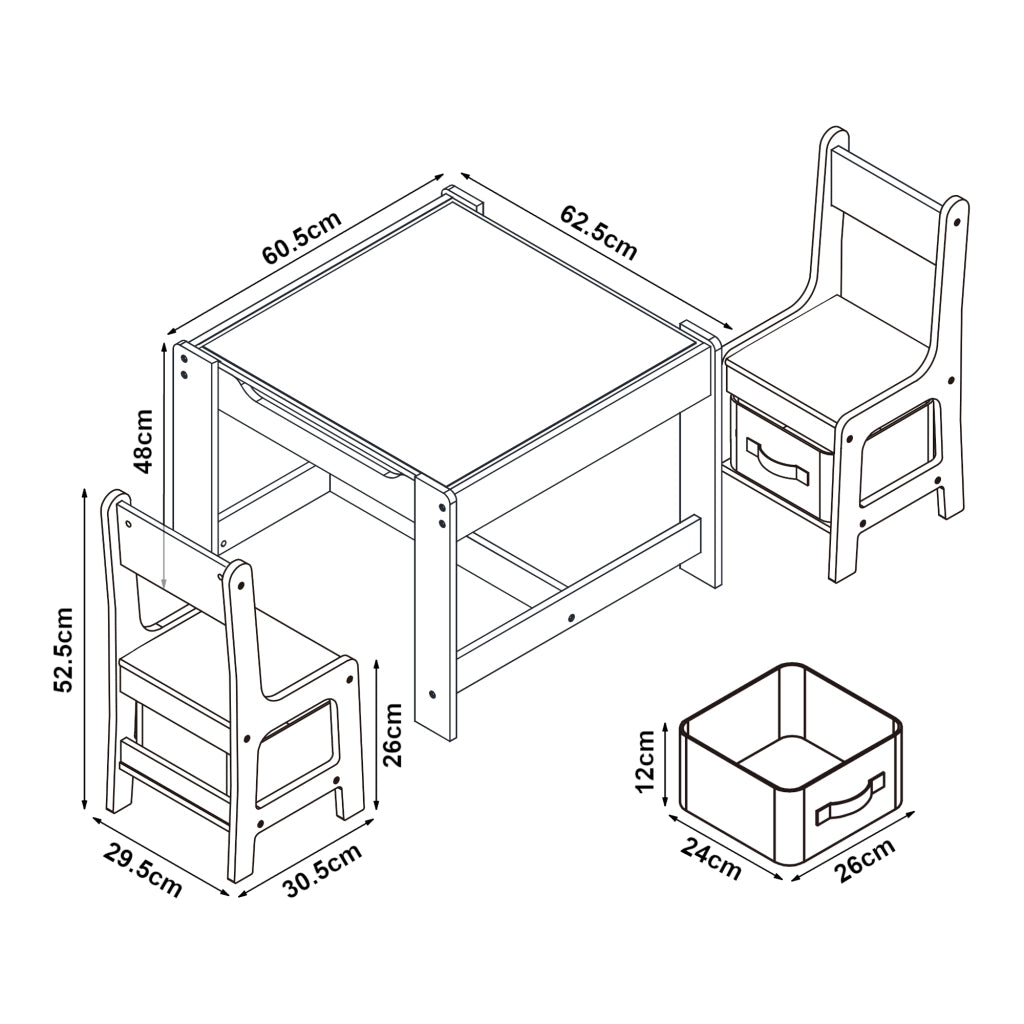 Set Irixoa Tavolo e 2 Sedie per Bambini Piano Lavagna Ribaltabile e Sedie con Cassetti Contenitori [en.casa]