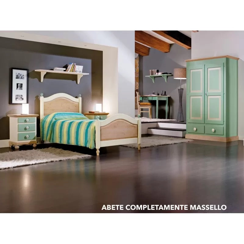 Armadio 2 porte in legno verde e miele shabby 127x60x200 (2204) - Mobili 2G
